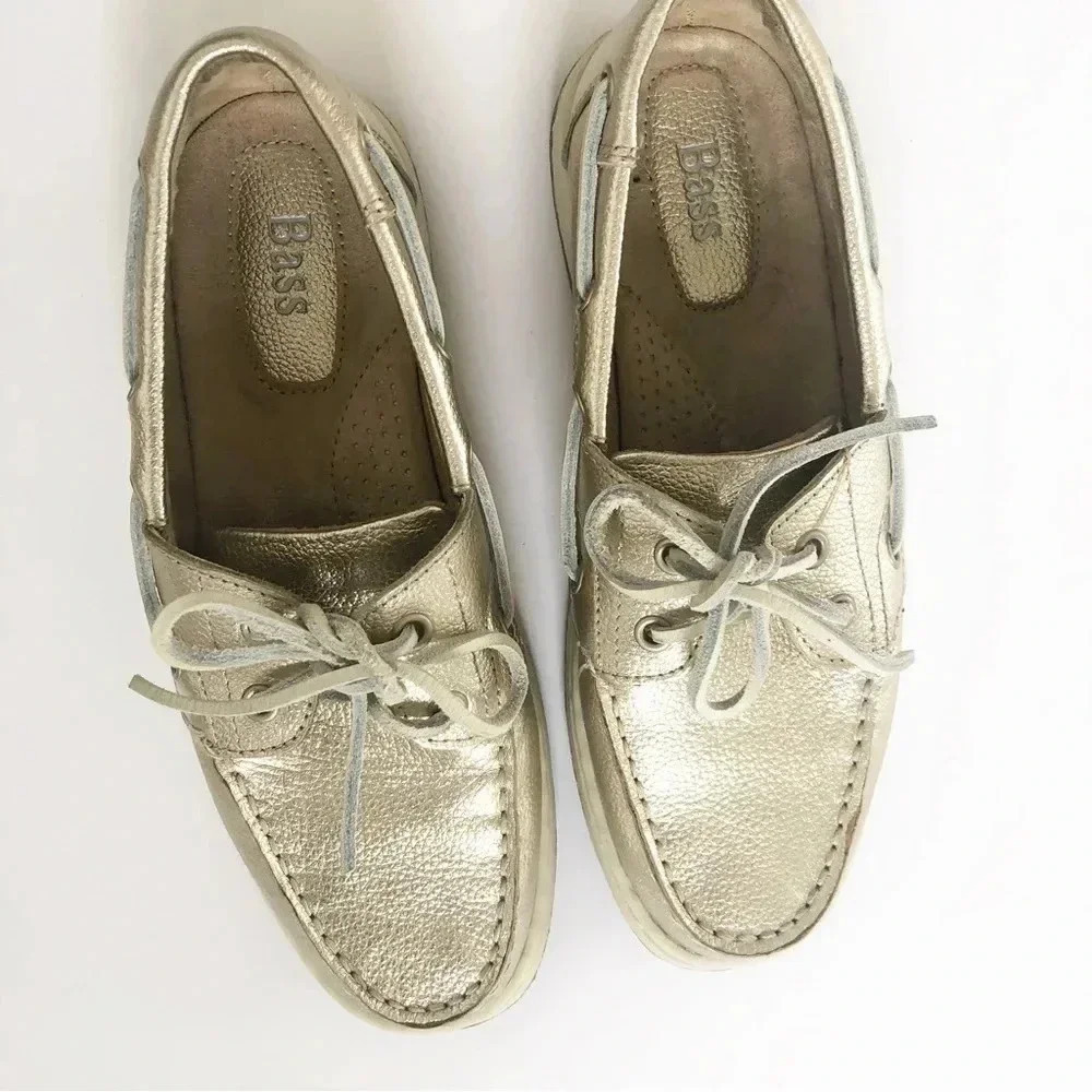 Bass "Anchor" Gold Leather Loafers sz 8